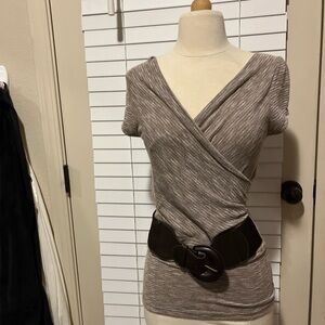 Blush Brown Short Sleeve Wrap Top